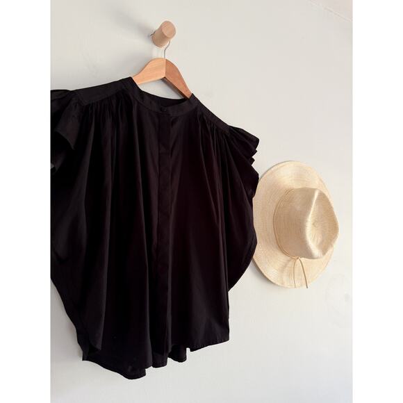 Madewell | NWT | Poplin Shirred Button-Up Shirt in Jet Black | Sz M - Picture 3 of 11